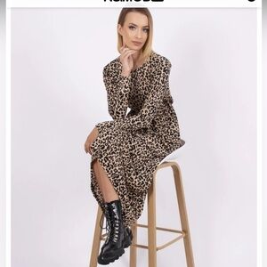Animal Print Maxi Dress Scoop Neck Fall Maxi Brown Black Women’s Size La…